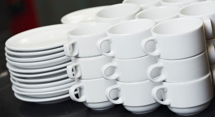 Stacks of cups and saucers
